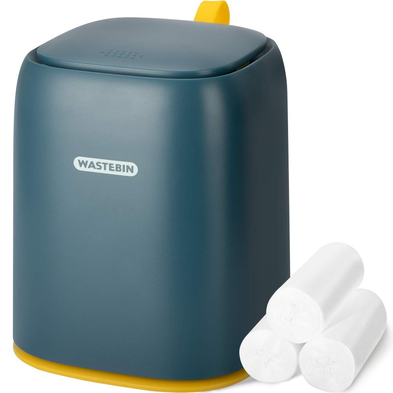 XCX Mini Countertop Trash Can with 3 Rolls of Trash Bags, Waste Can with Press Type Lid, 1.5 L / 0.40 Gal Wastebasket Trash Can Dispenser, Mini Bin for Coffee Table, Bathroom Vanity Top(Navy Blue) - Image 1